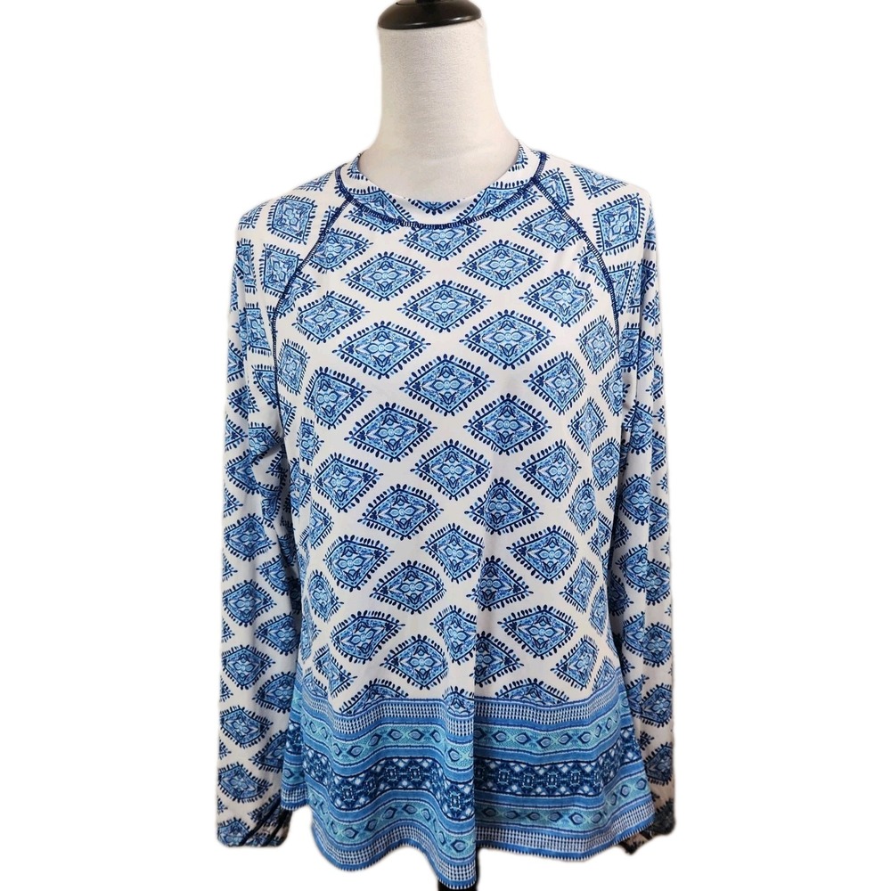 Cabana Life Women Navy Rashguard UPF 50+ Long sleeve Top XL